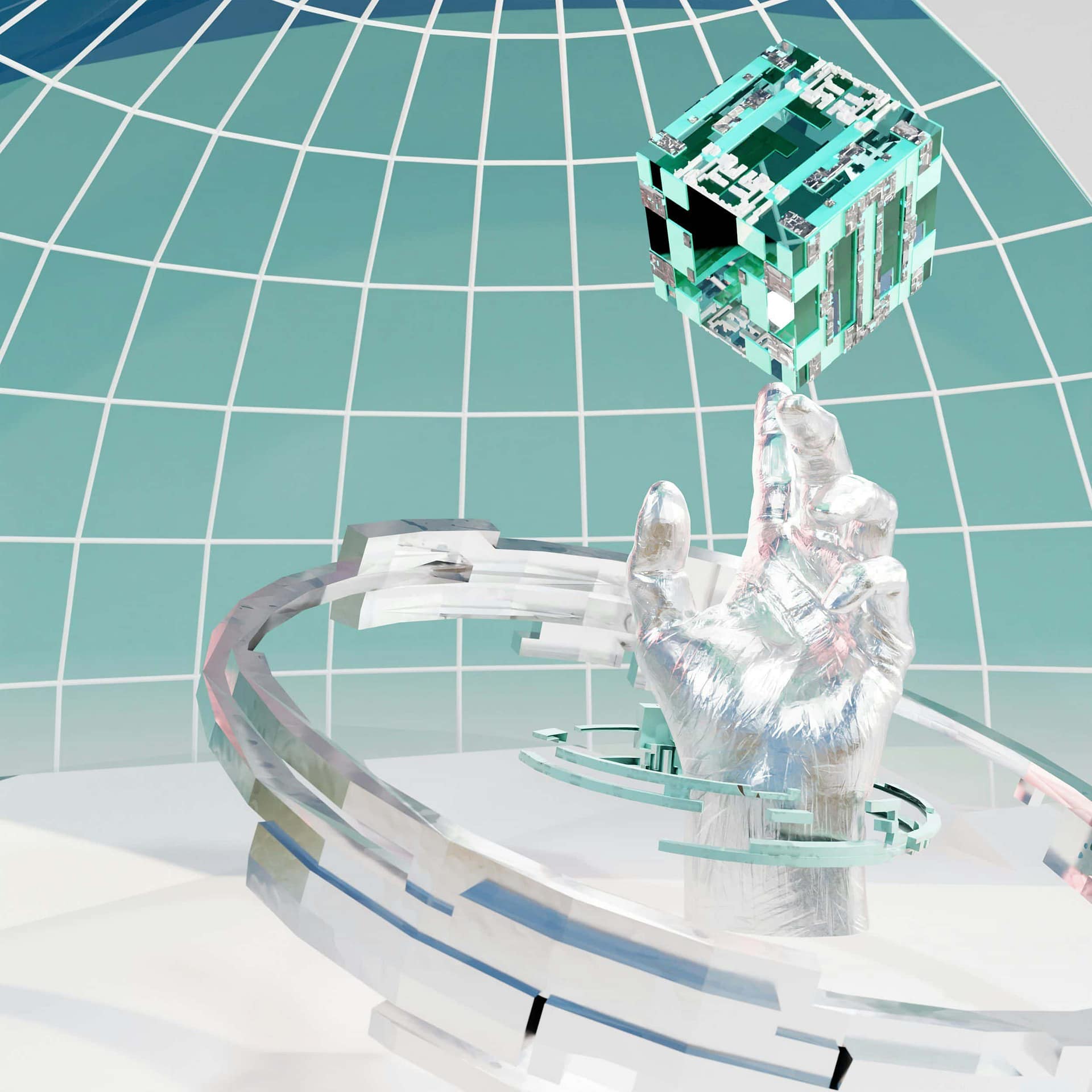 Rendering 3D futuristico elementi tech design digitale